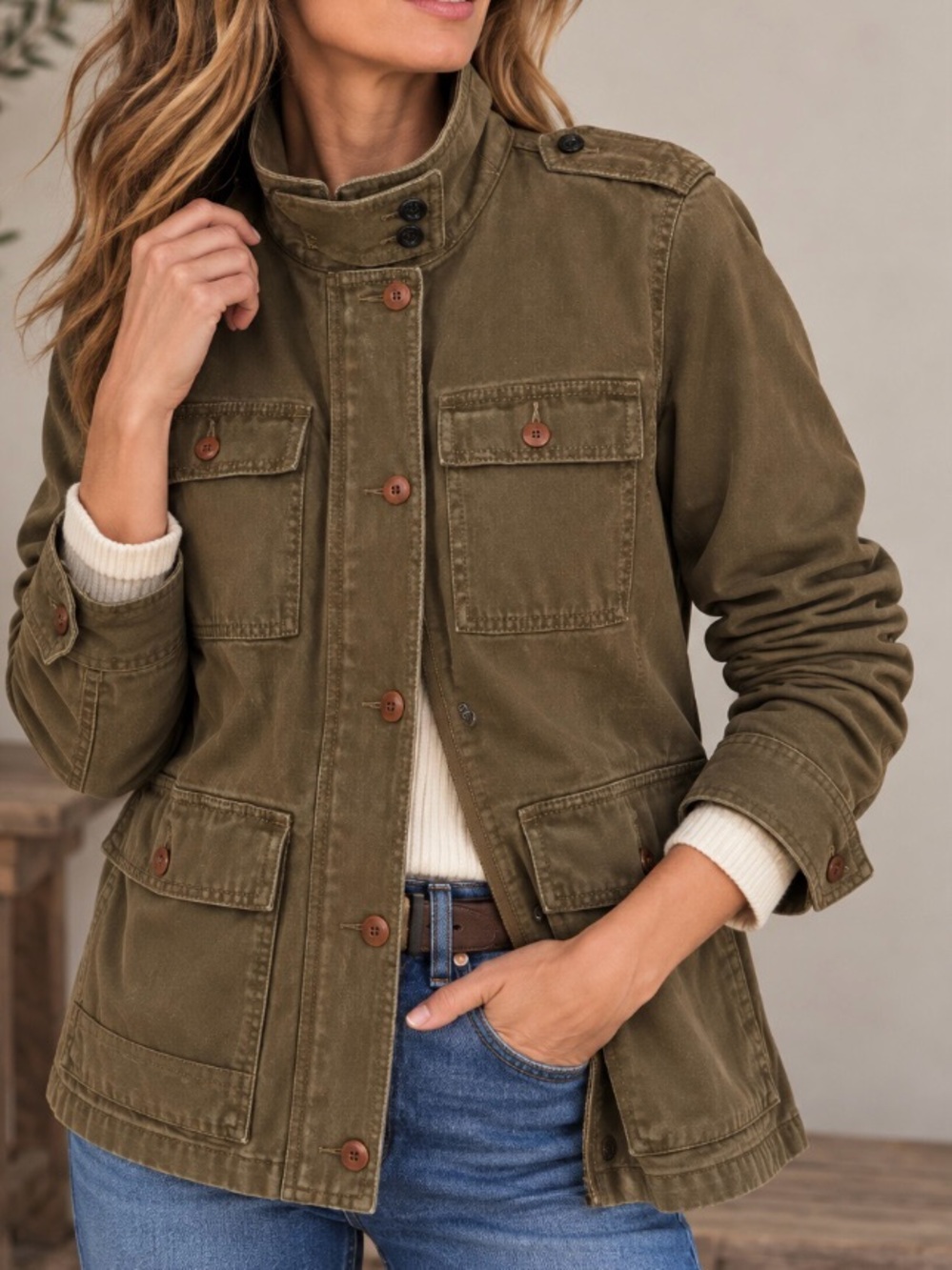 Lauren Ralph Lauren Utility Field Jacket Olive Green Cotton